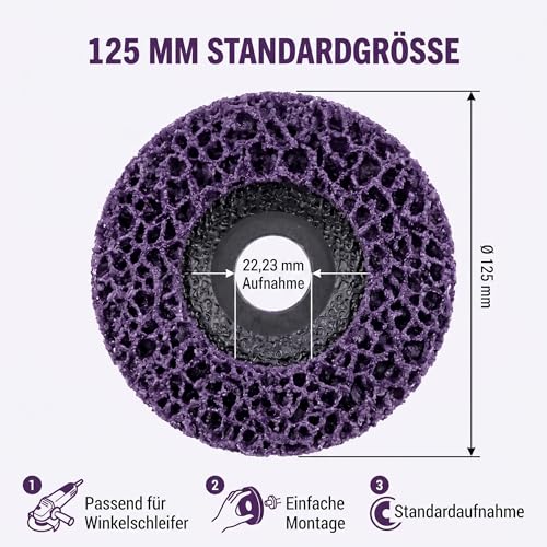 Woltersberger® 5 Stück Grob Reinigungsscheiben Ø125mm CSD Reinigungsvlies CBS Nylon Gewebescheibe Lila | purple für Winkelschleifer | Rostentferner für Flex