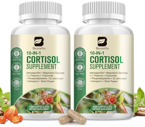 (2 Pack) Cortisol Manager Supplement for Women & Men - Stress Manage with Ashwagandha 20:1, Magnesium Glycinate, L-Theanine & Rhodiola, Vegan Cortisol Balance, Nighttime Relaxation, 120-Day Supply