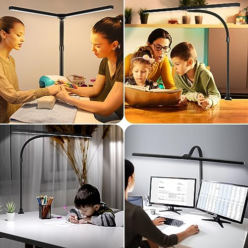 Image of Double Head LED Desk Lamp with Remote Control for Home Office 24W Brightest Computer Desk Light for Workbench Drafting Architect Study Reading with Anti-Glare Cover