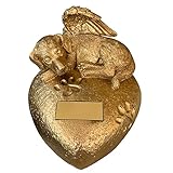 Monello Chien sur cœur pour grands chiens jusqu'à environ 40 kg jusqu'à environ 2 l Urne funéraire pour animaux domestiques avec feuilles gravées (doré)