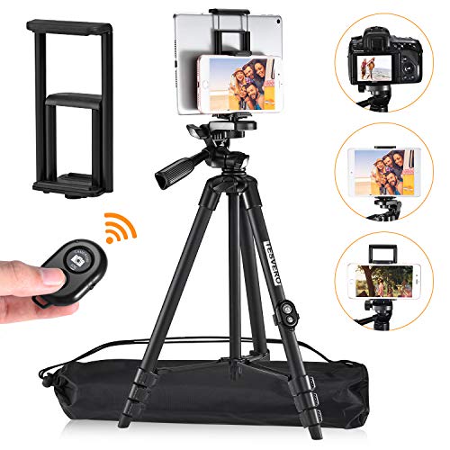 iPad Tripod,TESVERO 55" Extendable Aluminum Alloy Tripod Stand with Universal Cell Phone/Tablet Holder