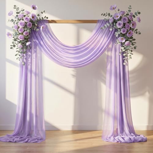 Image of Wedding Arch Draping Fabric, 1 Panel 30 inch x 20Ft Lavender Sheer Curtain Drapes Extra Wide & Long Backdrop Curtains for Bridal Shower Backdrop Outdoor Party Arches Church Ceremony Decoration