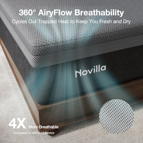 Image of Novilla AiryFlow Graphene 16 Inch King Size Mattress, Cooling Memory Foam | Medium Firm Mattress, Thermal Balance Cover, 3-Zone Lumbar Support, Pressure Relief & Motion Isolation, CertiPUR-US Certified