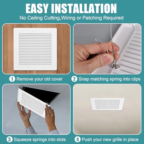 Cubierta para extractor de baño con resorte, cubierta cuadrada de 12" x 12" (2 piezas), cubierta blanca de plástico ABS para extractores de techo o pared, difusor de aire miniatura 6