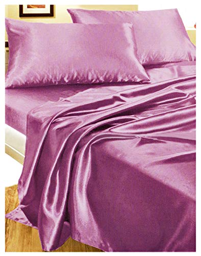 Juego de cama de matrimonio de raso. Set de sábana y sábana bajera, con 2 fundas para almohada, en 6 colores