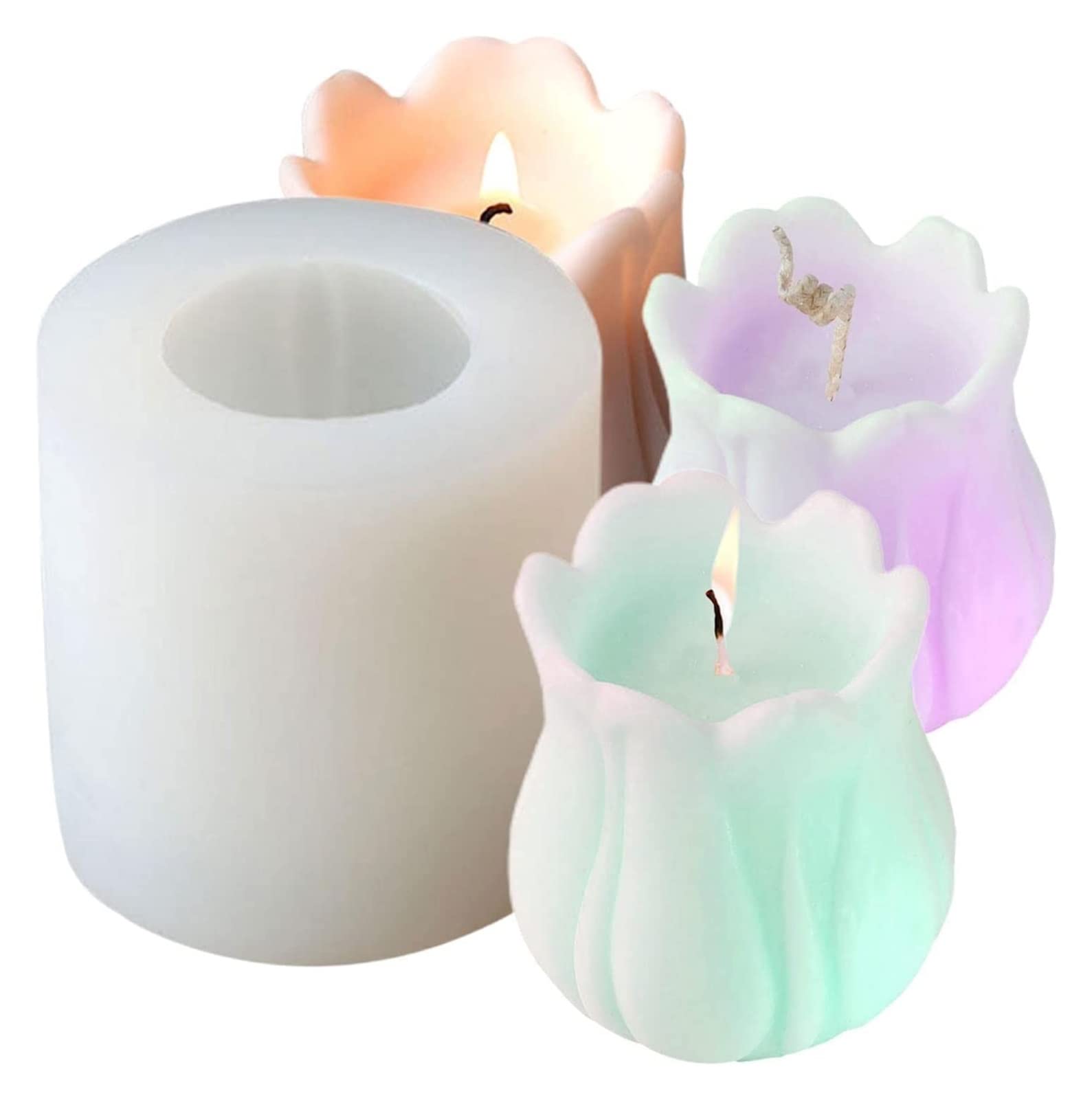 Kit de fabricación de moldes DIY Suministros Molde de silicona de flor de tulipán 3D - Molde de vela de silicona Molde de jabón 3D hecho a mano | Moldes de silicona en forma de flor Fondant molde for