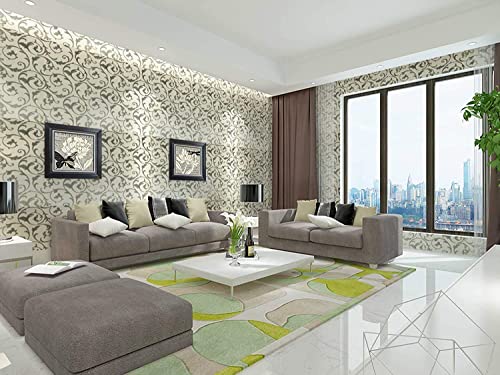Image of Green Floral Peel and Stick Wallpaper Elegant Lillies Bedroom LIVINGROOM PVC SELF Adhesive Wallpaper 200 * 45CM-9SQFT (Metallic Floral)