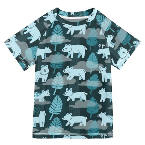 Jungle Animal Teal Green Short Sleeve Rash Guard Bathing Suit Girls Little Girls Swimsuit Childrens Bathing Suits for 3-12 Years trajes de bano para ninas