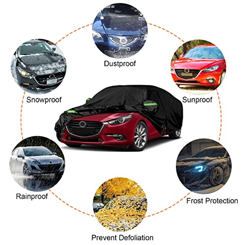 Image of Waterproof Car Cover Replace for 2004-2024 Mazda 3 Sedan, 6 Layers All Weather Custom-fit All Weather Car Covers with Zipper Door & Windproof Bands for Sun Snow Rain Dust Protection