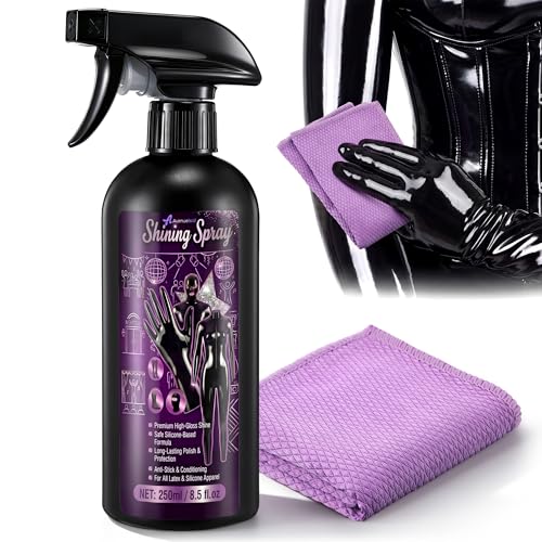 Avenuebool Premium Latex Polish Spray 8.45oz High Gloss Polish & Latex Dressing Aid Include Anti Static Microfiber Polishing Cloth High Gloss Shine for Rubber Fetish Wear Stage Costumes Cosplay