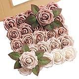 rongflower Artificial Roses Flowers 25pcs Morandi Peach Ombre Colors Foam Fake Roses with Stems for DIY Wedding Bouquets Bridal Shower Centerpieces Party Home Decorations