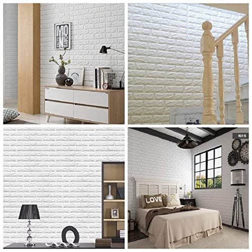 Image of 3D White Brick Wallpaper PE Foam self Adhesive Brick Design Wall Stickers /DIY Wallpaper for Home Hotel Living Room Bedroom Cafe Deco (70 x 70 cm)