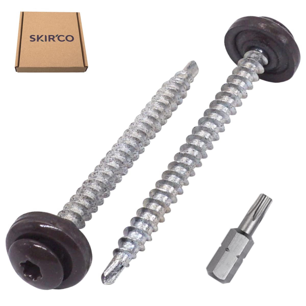 SKIR'CO (40 pcs) Metal Roofing Screws, 4.8 x 60 mm Painted Self-Drilling Screws With EPDM Washers, Torx Head (Grey Brown RAL 8019) - Image 2
