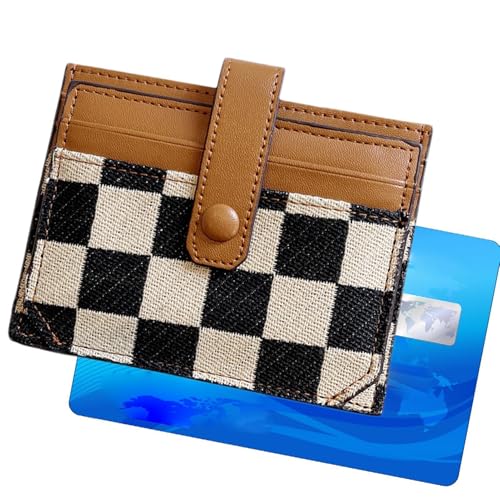 Portafoglio da viaggio con finestra ID Plaid in tela compatto Bifold porta carte leggero per donna da uomo Elegante