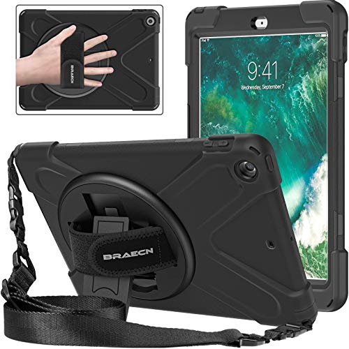 BRAECNstock Case Three Layer Heavy Duty Soft Silicone Hard Bumper Case Built-in Kickstand Shockproof Durable Rugged, Black