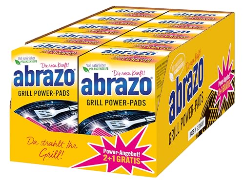 abrazo Grill Power-Pads | 30 Grillreiniger, 10x3 Stk. | Fettlöser mit antibakterieller Seife, Backofen & Grill Reiniger, Reinigung v. Rost u. Zubehör