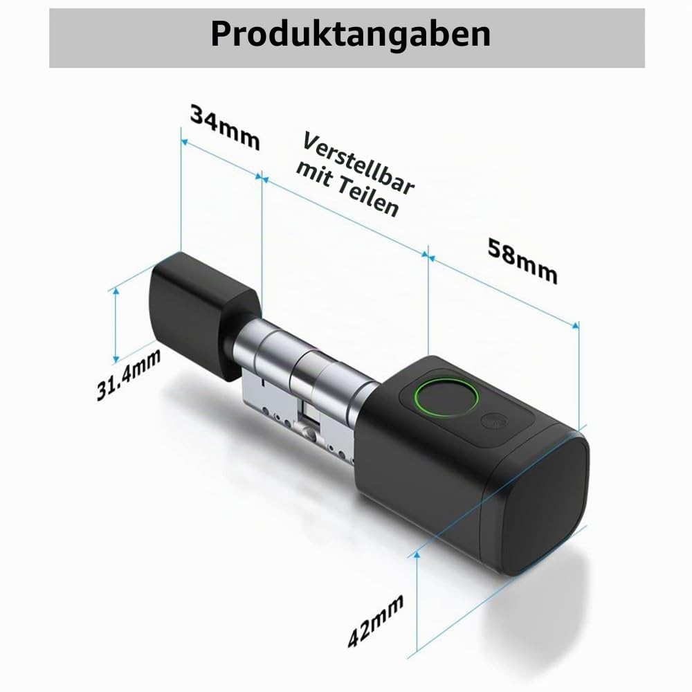 NEWFUN Türschloss mit Fingerabdruck,Fingerabdruck Schloss Haustür,Smart Home Türschloss,Mit Schlüssel, Schlüsselkarte, Bluetooth APP für Türschloss, wasserdicht, Fingerabdruckschloss für 35-45mm Tür
