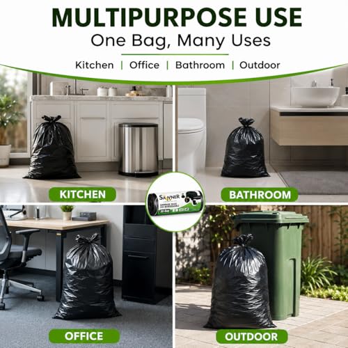 Image of Garbage Bags 19 x 21 Inch Medium Size, 90 Bags (3 Rolls), Black Dustbin Bags, Leak Resistant Trash Bags for Kitchen, Bathroom & Office
