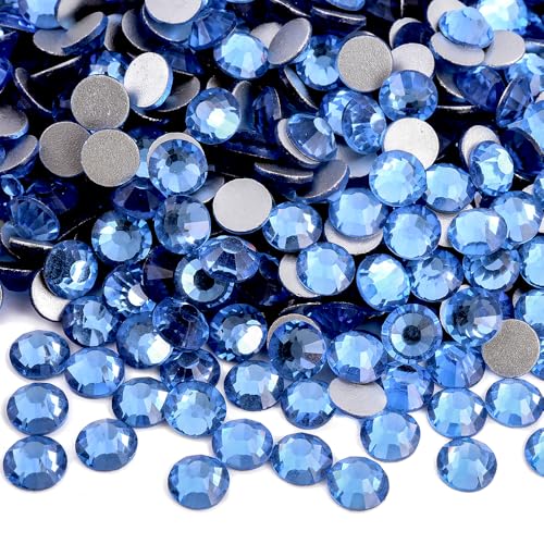Image of 2880pcs Glass Flatback Rhinestones for Nail Art Crafts, Multi-Size Round Crystal Gems for DIY Decoration 2-4.8mm SS6-20 Light Blue
