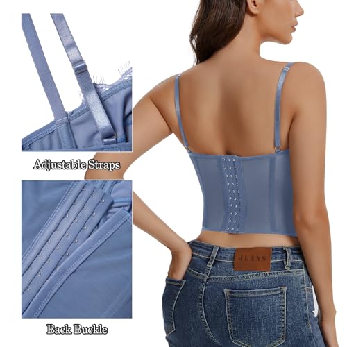 Image of Lace Corset Tops for Women Sexy Going Out Bustier Top Sleeveless Adjustable Straps Crop Tops with Back Hooks
