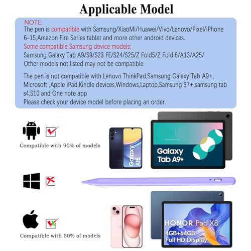 Image of Stylus Pen for Android Tablet, Tablet Pencil for iOS /Android,Rechargeable Active Stylus Pen for iPhone /Samsung /XiaoMi /Huawei /Vivo /Lenovo and Other Android Smartphones and Tablet-Purple