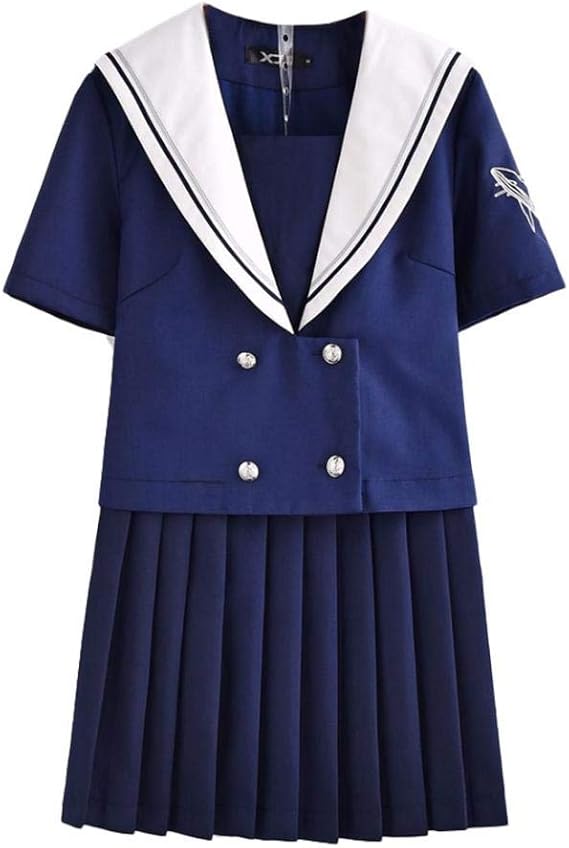 Amazon Co Jp Janq セーラー服 仮装 女子高校生 学生 半袖 上着 スカート コスチューム 上下セット 刺繍 ボタン 可愛い コスプレ クラスの服 學院風 Jk 制服 ハロウィン 学園祭 文化祭 余興 なりきり 歓送迎会 ホビー