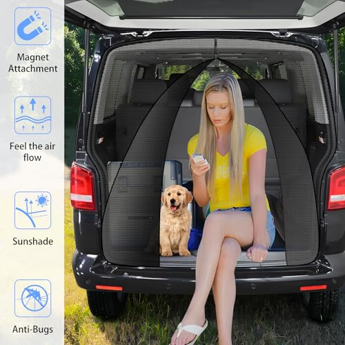 ZATOOTO Sonnenschutz Auto Heckklappen Nur Passend für VW T5 T6, Kofferraumabdeckung mit Dreireißverschluss, Magnetisch Trennvorhang Schattennetz Moskitonetz für Camping Reise