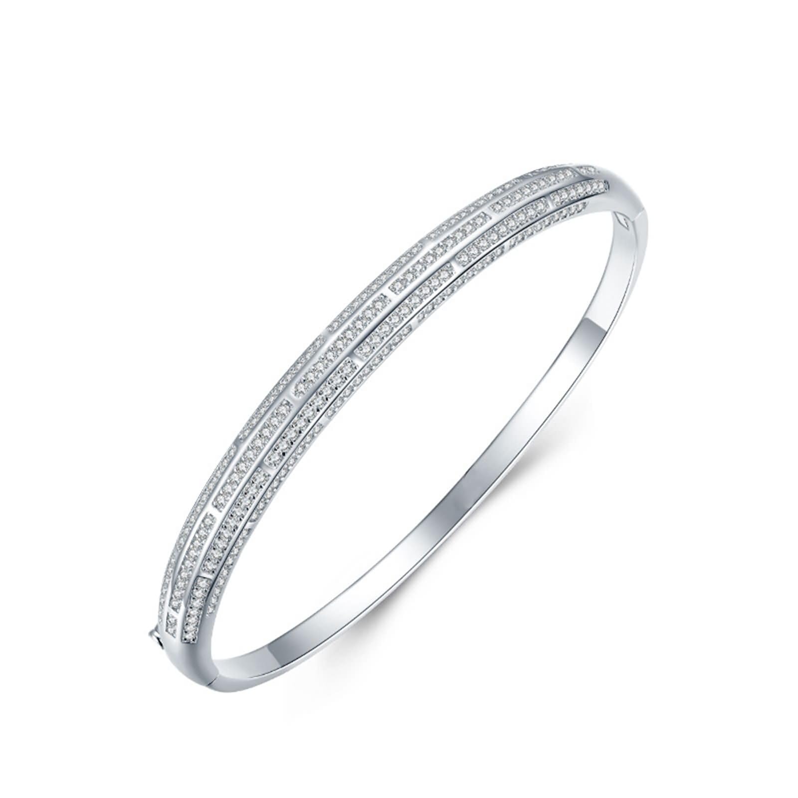 Brazalete de Oro Blanco Mujer 9Kilates / 14Kilates / 18Kilates, Redondo con Moissanita, Cadena 16 CM, Pulseras Mujer Cadena Plata