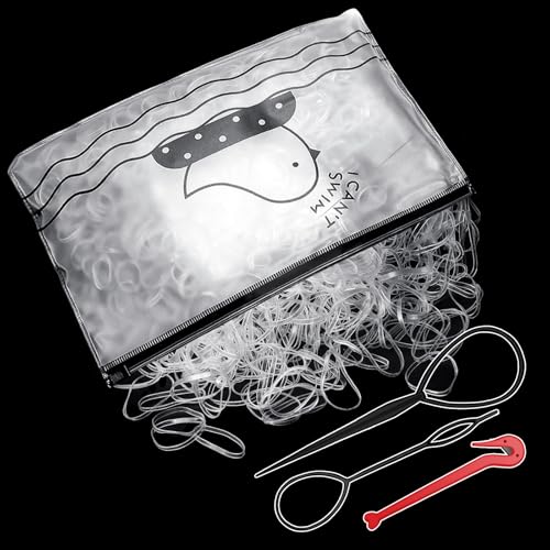 Wosyoodo 1000 Piezas Mini Gomas de Pelo Transparentes, Incluye 1 Removedor de Bandas y 2 Uds. Trenzador, para Niñas y Bebés de Pelo Dreadlocks