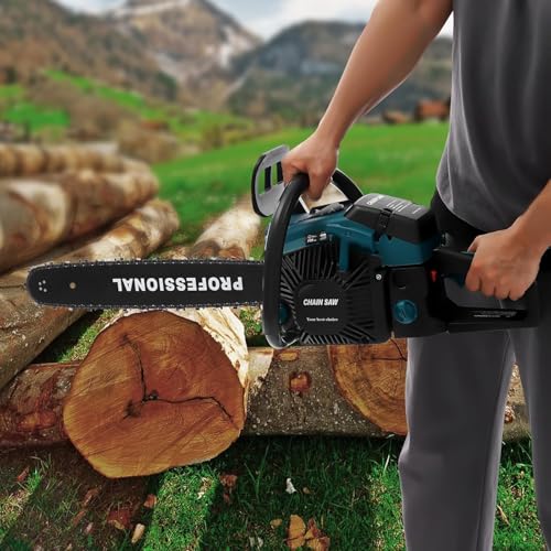 Image of Hetkrishi Petrol Chainsaw 58CC Power ChainSaw Guide Board ChainSaws 2-Cycle with Chain Sleeve&Tool bag Handheld CordlessPetrol ChainSaws for Trees,Farm (18 inch)