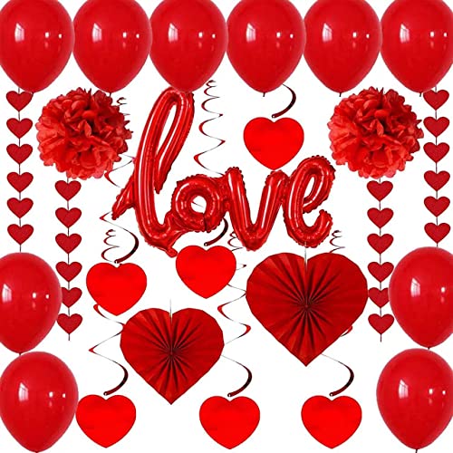 San Valentin Globos,San Valentin Decoracion,27 Pcs Globos San Valentin Globos Corazon Globos Confeti Globos Rojos,Versión Mejorada,Decoración Romantica Para el día De San Valentín Bodas Cover