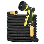 NGreen Expandable and Flexible Garden Hose 50FT - Strength Durable Fabric and Latex Inner Tube, Lightweight Easy Storage Kink Free Water Hose, Leakproof Solid Brass Fittings with Nozzle (Black)