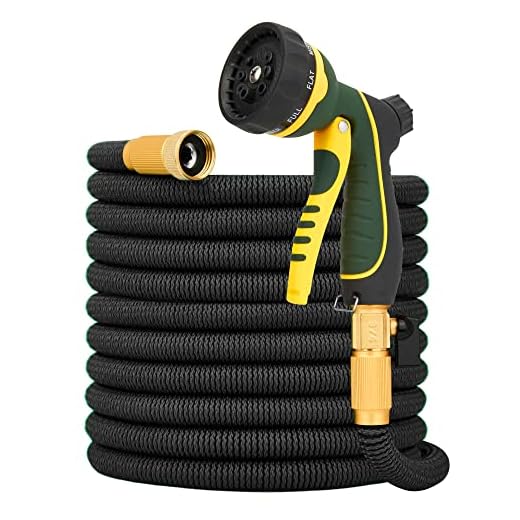 NGreen Flexible and Expandable Garden Hose - Strength Durable Fabric and 13-Layer Latex Inner Tube, Leakproof Solid Brass Fittings with Nozzle, Lightweight Easy Storage Kink Free Water Hose (50 FT)