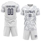 Personalized White Soccer Jerseys Custom Uniforms for Team and Family, Design Your Own Football T-Shirts with Navy Blue Text Name Number, Custom Sports Tee for Boys Youth Women Men