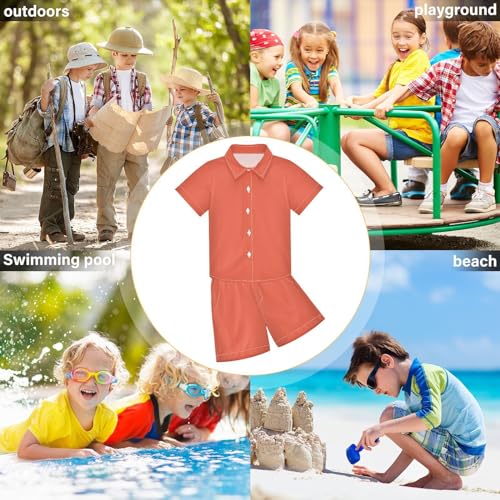 Image of 3T Toddler Boy Shorts Set Teal Hawaiian Button Down Shirts Summer Outfits for Little Boy