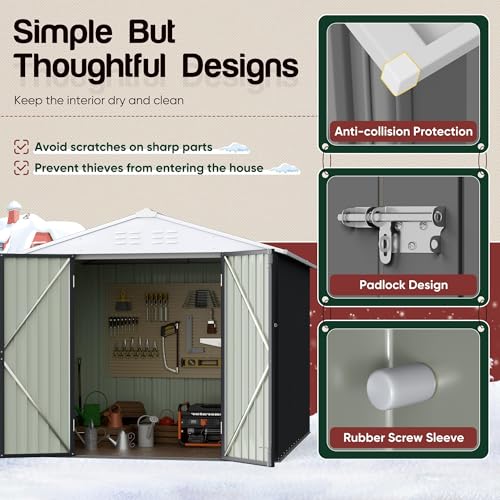 Image of GUNJI 8 x 6 FT Shed Outdoor Storage Shed Metal Garden Shed with Lockable Door Outside Waterproof Tool Shed for Backyard, Patio, Lawn (Gray)