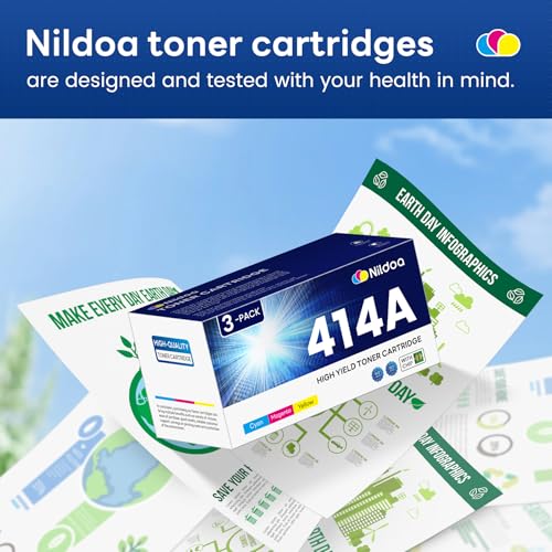Image of 414A Toner Cartridges 3 Pack with Chip Replacement for HP 414A Cyan Yellow Magenta Color Enterprise M455dn MFP M480f; Color Pro M454dn M454dw MFP M479fdn M479fdw Printer