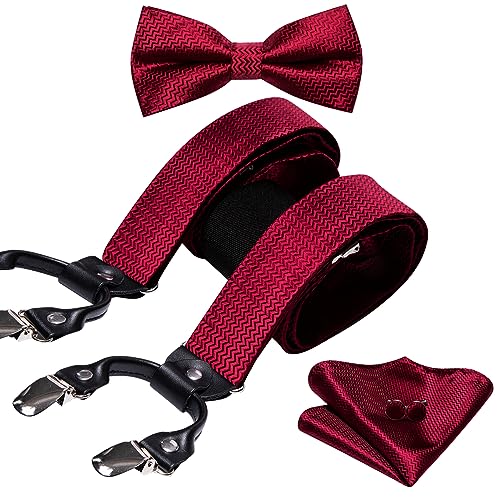 Image of YOHOWA Men Suspenders 6 Clips Strength Adjustable Y Braces Pre-Tied Bow Tie Set Formal Wedding Party