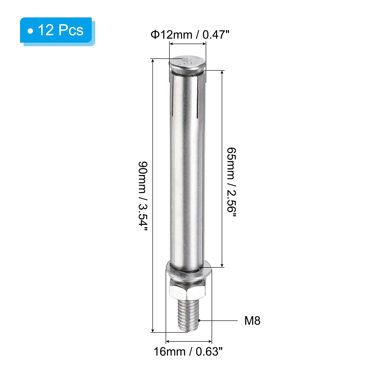PATIKIL M8 x 90mm Expansion Bolts - Image 2