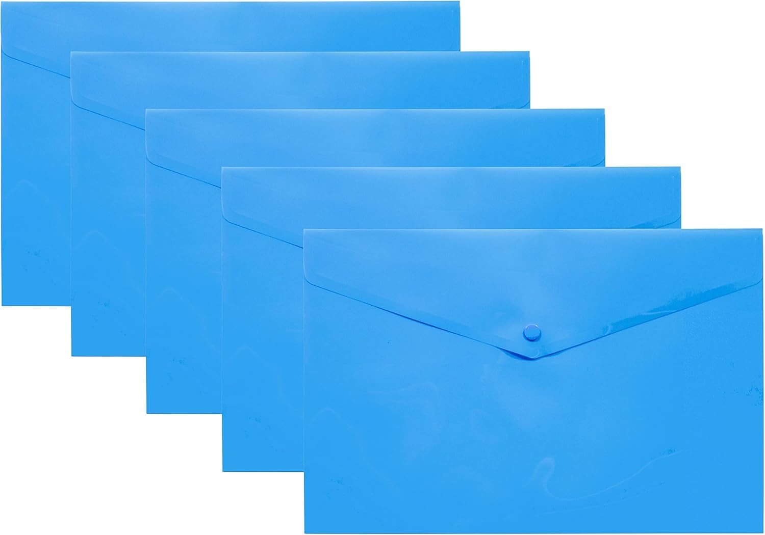 A5 50% Recycled Transparent Press Stud Popper Wallets, Plastic Document Folders for Home, Office & School Use (Blue) (Lotus)