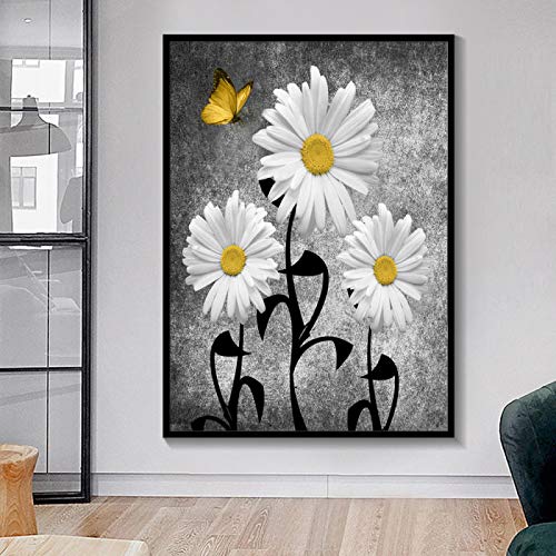 Toile moderne marguerite fleur et papillon deco murale scandinave