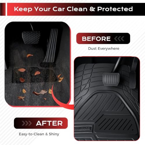 Image of Coverado Car Floor Mats All Weather Waterproof Deep Dish Anti-Slip Car Mats Full Set, Heavy Duty Rubber Floor Mats for Cars, Universal Trim to Fit Automotive Floor Mats for Cars Trucks SUV, Black