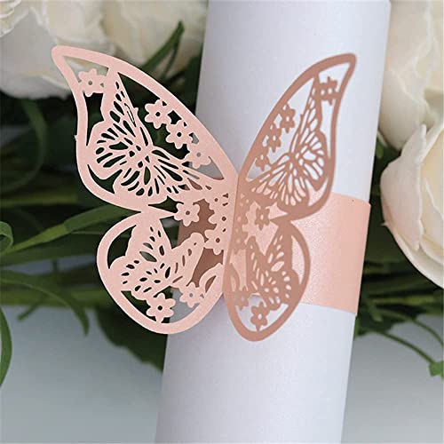 Hqleshui 100 Pieces Napkin Rings, 3D Butterfly Paper Napkin Rings For Place Settings, Wedding Receptions, Dinner Or Holiday Parties, Family Gatherings, Diy Decoration (Pink) #TOP30
