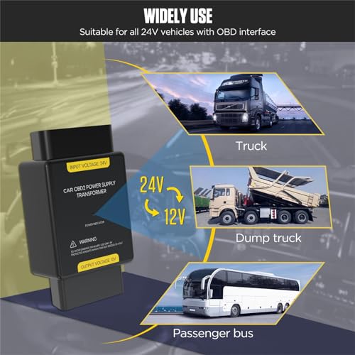 Image of 24V to 12V OBD2 Voltage Converter, 16-Pin Truck Scan Tool Adapter