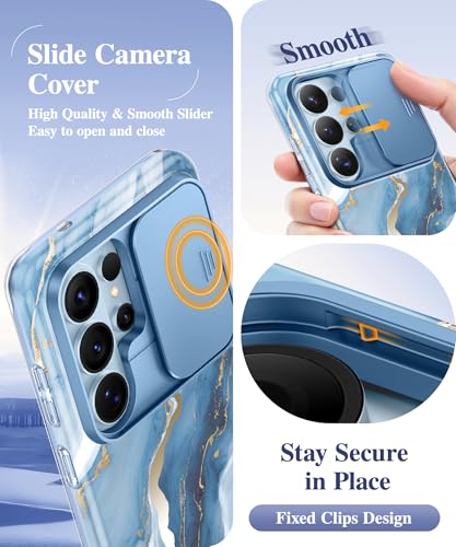Image of GVIEWIN for Samsung Galaxy S26 Ultra Case, [Slide Camera Cover & Built-in HD Screen Protector] [2 Front Frames] Shockproof Military Grade Protective Marble Phone Case for S26 Ultra 6.9 inch (Serene)