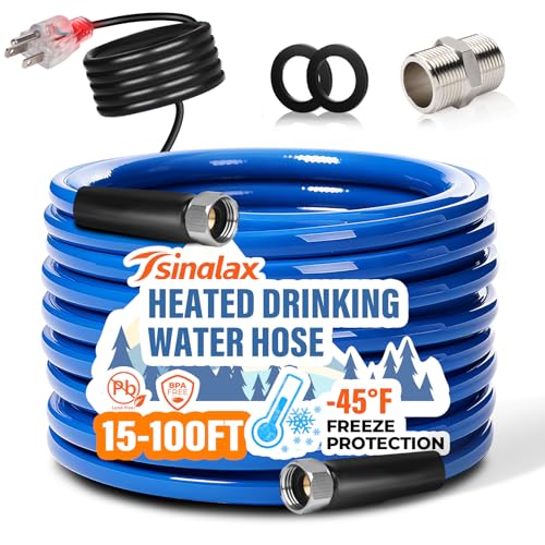 Top 10 Best Heated Hose for Rv Owners in 10 Tsinglax 30FT 15FT Heated Water Hose for Rv,-45 ℉ Antifreeze Heated Drinking Garden Water Hose,Lead-Free & BPA-Free, Rv Freshwater Hoses with Fittings, Rv Accessories