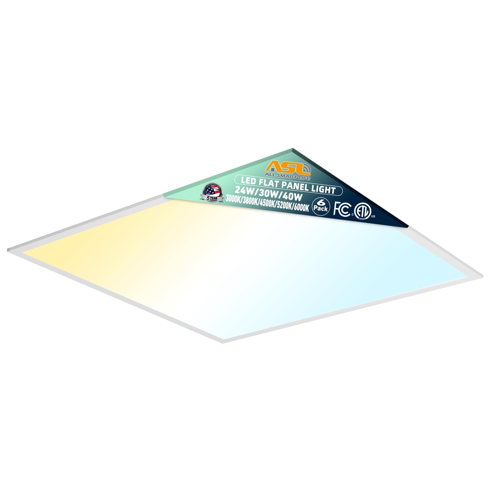 Allsmartlife 2 x 2 LED-Panel, 1 Stück, dimmbar, Optionen 5CCT (3000 K-6000 K), 24 W/30 W/40 W, 2 x 2 LED-Rücklicht für kommerzielle Büros, ETL
