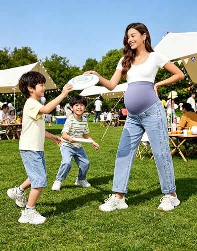 Image of PACBREEZE Women's Maternity Jeans Over Belly Skinny Stretchy Denim Pants Comfy Slim Pregnancy Pants