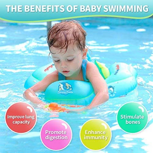 Swimbobo Baby Swimming Float Inflatable Infant Pool Float Ring With Sun Protection Removable Canopy For Kids Aged 3-36 Months Fun On The Water（Blue+Canopy,L） #TOP1