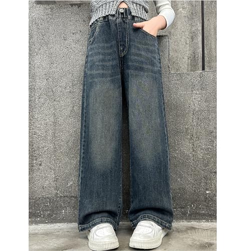 High Waist Girls Denim Pants Wide Leg Casual Jeans with Elastic Band and Pockets for Kids 6 to 14 Years Old2